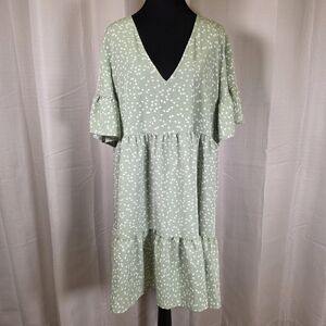 Sage Green Heart Print Babydoll Dress Plus Size 0XL Flowy Cute